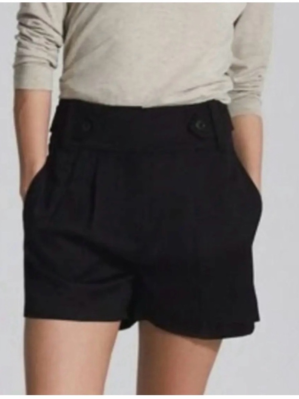 Reiss Black High-Waist Button-Accent Shorts 0179
